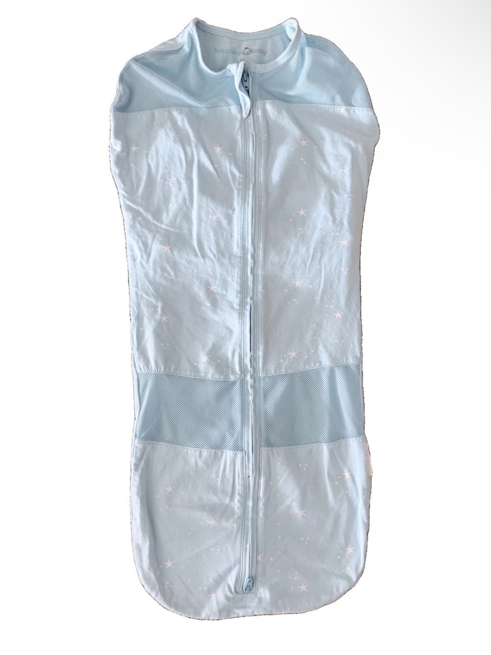 Happiest Baby Sleepea 5 Second Swaddle Large (18-25lb) Light Blue w Stars, EUC